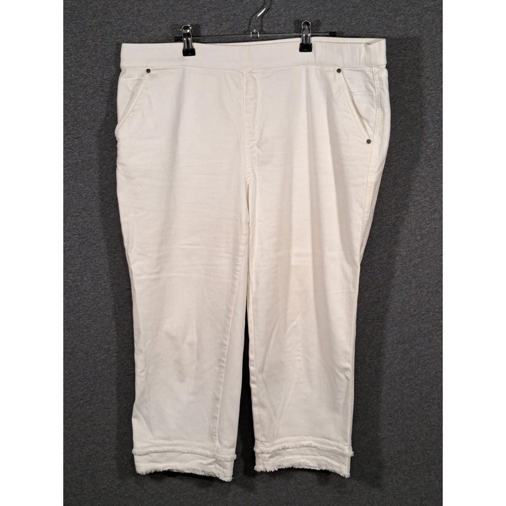 Intro Love The Fit Womens 16W White Stretch Denim Capri Pants Frayed Hem Pull On